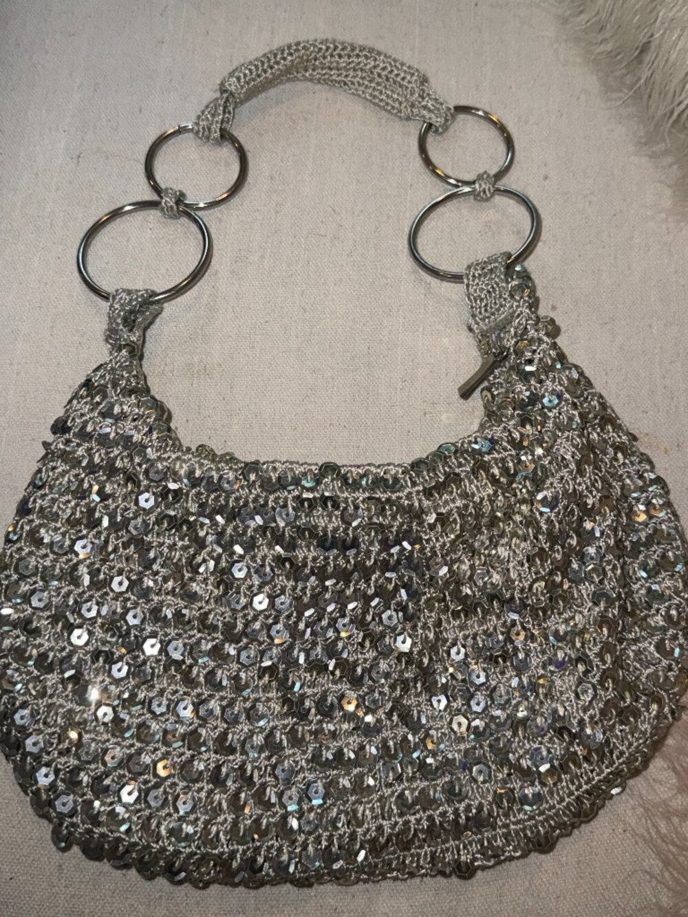 Silver Sequined Evening Bag